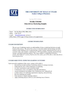 MARK 5340.060 Data-driven Marketing Insights - uttyler.edu