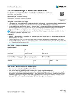 Life insurance change of Beneficiary - Short form