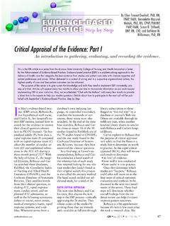 Critical Appraisal of the Evidence: Part I