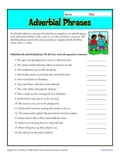 Adverbial Phrases | Adverb Worksheets