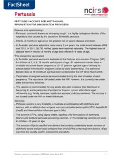 Pertussis vaccines for Australians - NCIRS fact sheet