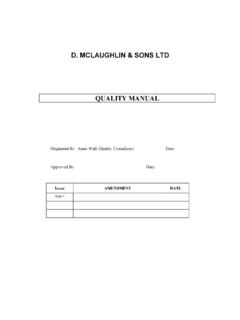 D. MCLAUGHLIN &amp; SONS LTD QUALITY MANUAL