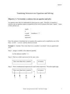 Translating Sentences into Equations and Solving
