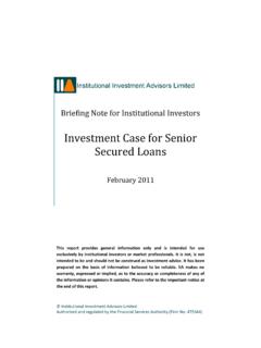Senior secured loans - Institutional Investment …