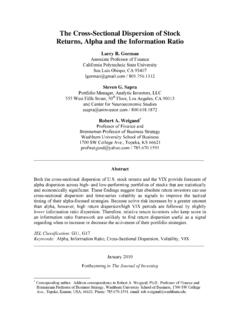 The Cross-Sectional Dispersion of Stock Returns, Alpha and ...