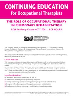 THE ROLE OF OCCUPATIONAL THERAPY IN PULMONARY …