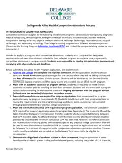 Collegewide Allied Health Competitive Admissions Process