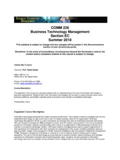 COMM 226 Business Technology Management …