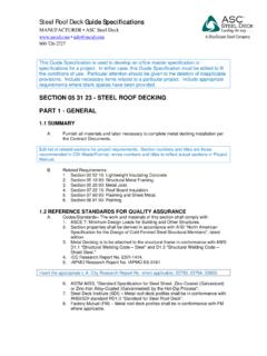 Steel Roof Deck Guide Specifications - ASC Steel Deck