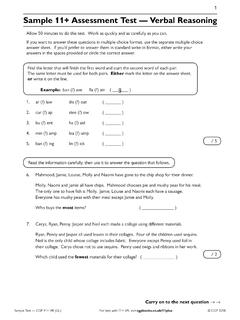 Sample 11+ Assessment Test — Verbal Reasoning