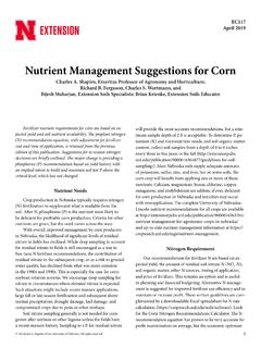 Nutrient Management Suggestions for Corn