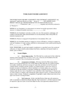 WORK MADE FOR HIRE AGREEMENT THIS WORK MADE FOR …
