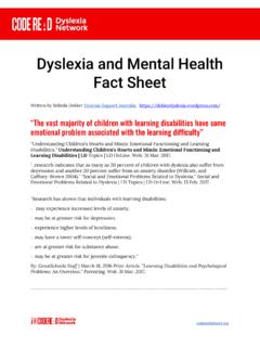 Dyslexia and Mental Health Fact Sheet - Code Read