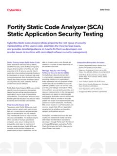 Fortify Static Code Analyzer (SCA) Static Application ...