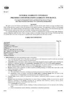 GENERAL LIABILITY COVERAGE PREMISES AND …