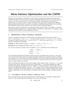 Mean-Variance Optimization and the CAPM - Columbia …