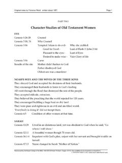 Character Studies of Old Testament Women