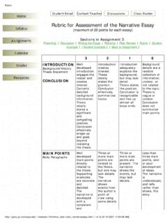 Rubric for Assessment of the Narrative Essay