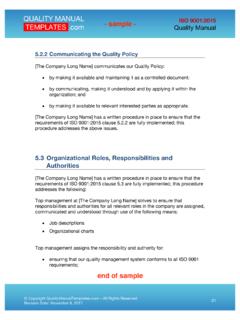 QUALITY MANUAL ISO 9001:2015 TEMPLATES .com - sample ...