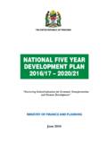 NATIONAL FIVE YEAR DEVELOPMENT PLAN 2016/17 – 2020/21