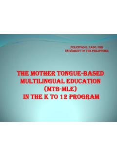 The Mother Tongue-based Multilingual education (MTB-MLE ...