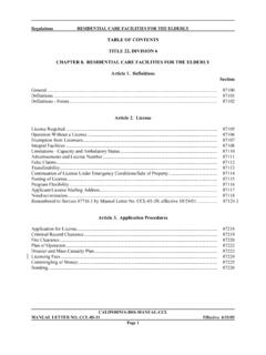 TABLE OF CONTENTS TITLE 22, DIVISION 6 CHAPTER 8 ...