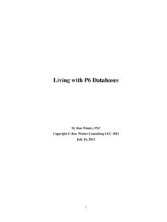Living with P6 Databases - Ron Winter Consulting