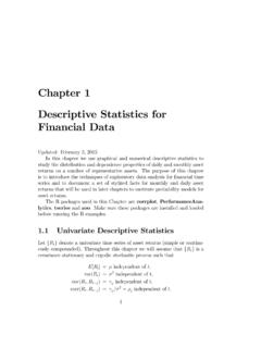 Chapter 1 Descriptive Statistics for Financial Data