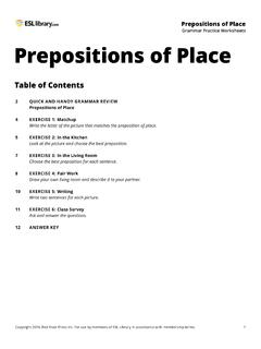 Grammar Practice Worksheets Prepositions of Place