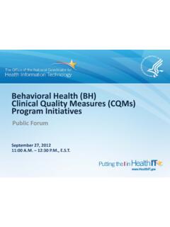 Behavioral Health (BH) Clinical Quality Measures (CQMs ...