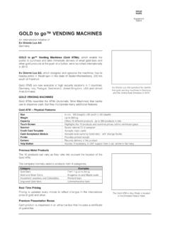 GOLD to go™ VENDING MACHINES - Gold Bars …