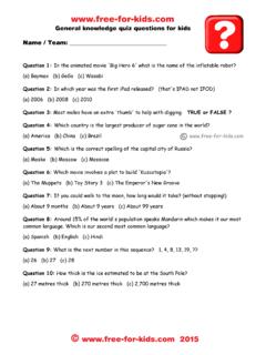 General knowledge quiz questions for kids Name / …
