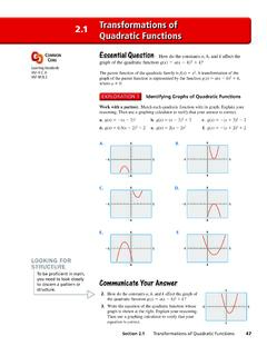 2.1 Transformations of Quadratic Functions
