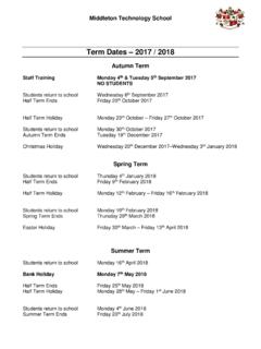Term Dates – 2017 / 2018 - Middleton Technology School