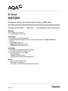 Question paper (A-level) : Component 1H Tsarist and ...