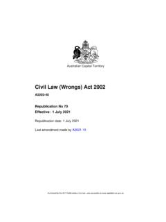 Civil Law (Wrongs) Act 2002 - ACT Legislation Register