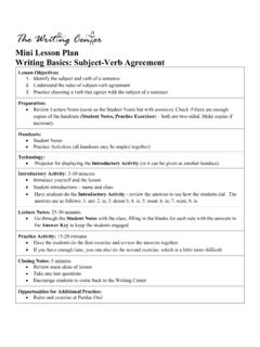Mini Lesson Plan Writing Basics: Subject-Verb Agreement