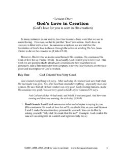 ~Lesson One~ God’s Love in Creation - Because of …
