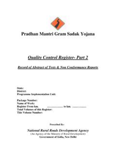 Pradhan Mantri Gram Sadak Yojana Quality Control …