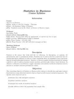Statistics in Business Course Syllabus