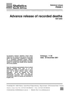 Advance release of recorded deaths - Statistics South Africa