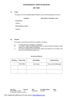 ENVIRONMENTAL ASPECTS REGISTER ISO 14001