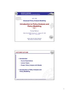 Introduction to Policy Analysis and Policy Modelling