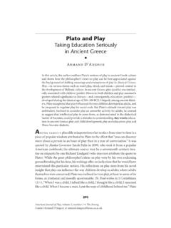 Plato and Play: Taking Education Seriously in Ancient Greece