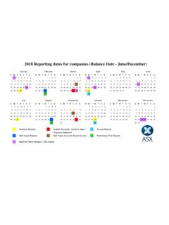 2018 Reporting dates for companies (Balance Date - ASX