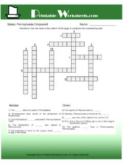 States: Pennsylvania Crossword Name - Printable-Worksheets.com