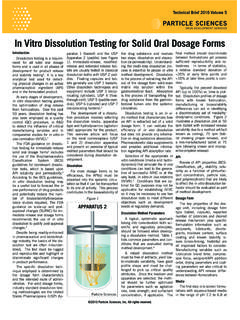 In Vitro Dissolution Testing for Solid Oral Dosage …