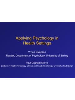 Applying Psychology in Health Settings