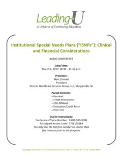 Institutional Special Needs Plans (“ISNPs”): Clinical