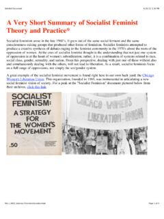 A Very Short Summary of Socialist Feminist Theory and ...